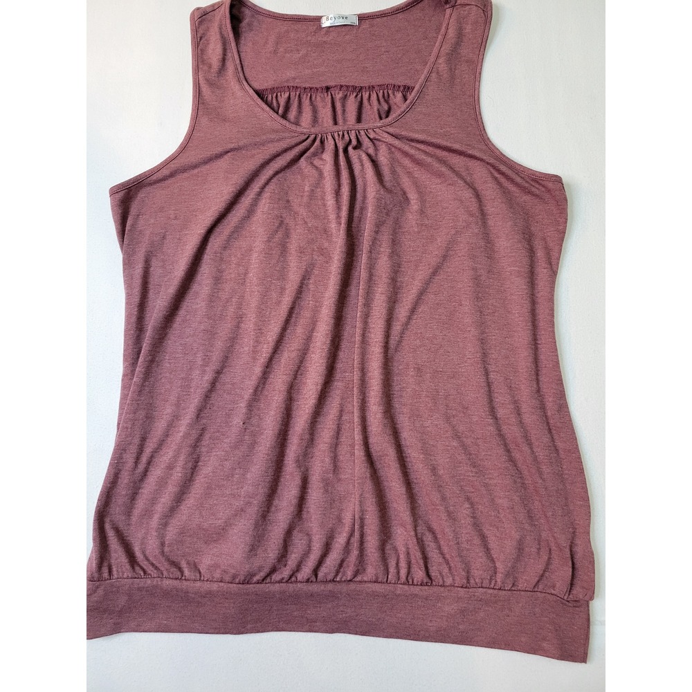 Beyove Womens XXXL Burgundy Heather Pleated Scoop Neck Banded Hem Tank Top 2521